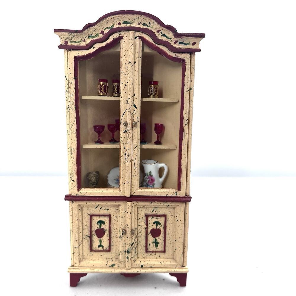 Bespaq Hand Painted Country Cupbord Pantry With Mini Accessories Dollhouse 1:12